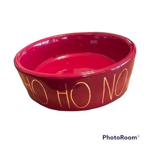 Rae Dunn HO HO NO Small Red Christmas Pet Dish with Gold Lettering